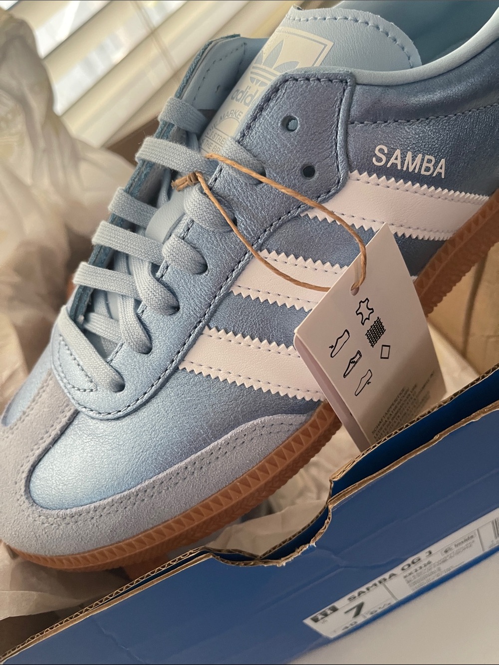 Adidas NWT NEW Samba OG J Metallic Light Blue & White Womens Sneakers size 7 - Picture 16 of 16